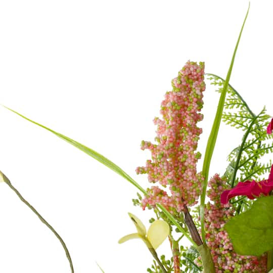21" Pink Spring Floral Foliage & Berry Twig Wreath